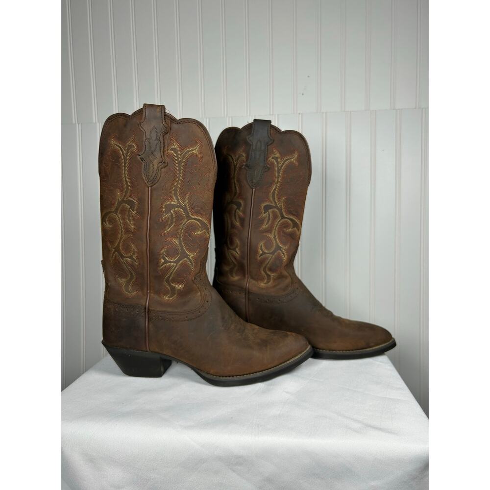 Justin Leather Cowboy western women’s leather suede Boots Embroidered Size 7.5. - Picture 3 of 7